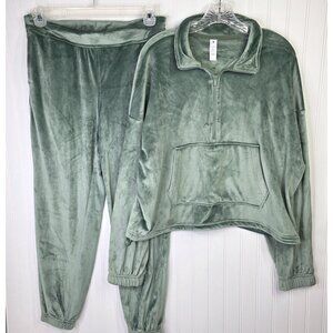 Yogalicious Tracksuit Womens M Green Velour Sweats Jogger Half Zip Top Lux Y2K